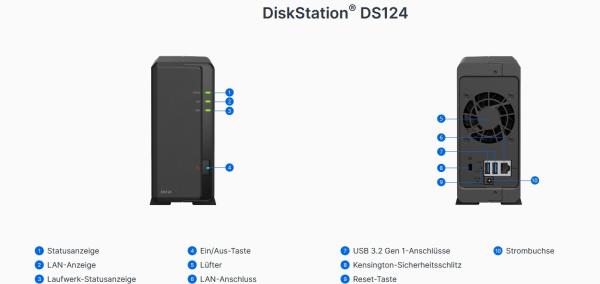 Synology DiskStation DS124 1-Bay NAS-Server Leergehäuse